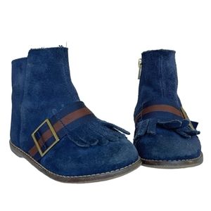 Girls Janie And Jack Blue Suede Boots Size 10 Equestrian Preppy brown buckle